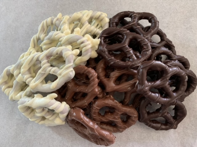 Eat My Sweets chocolate-covered pretzel twists with colorful toppings